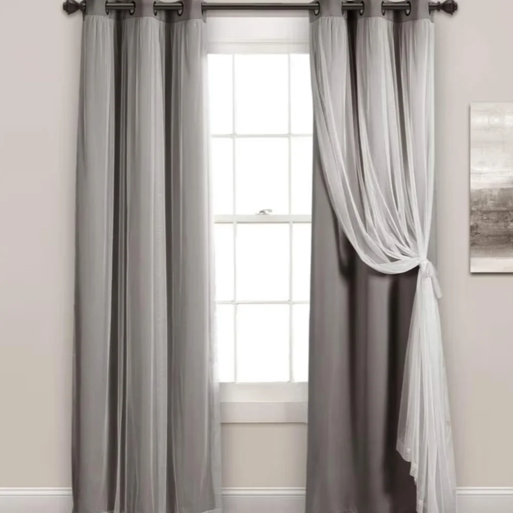 Elegant Gray and White Curtain Set